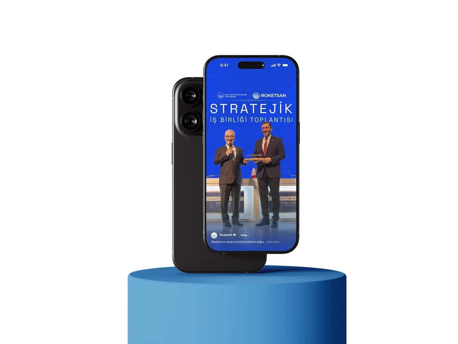 Telefon ekranında BAİBÜ ve ROKETSAN iş birliği protokolü reels videosu